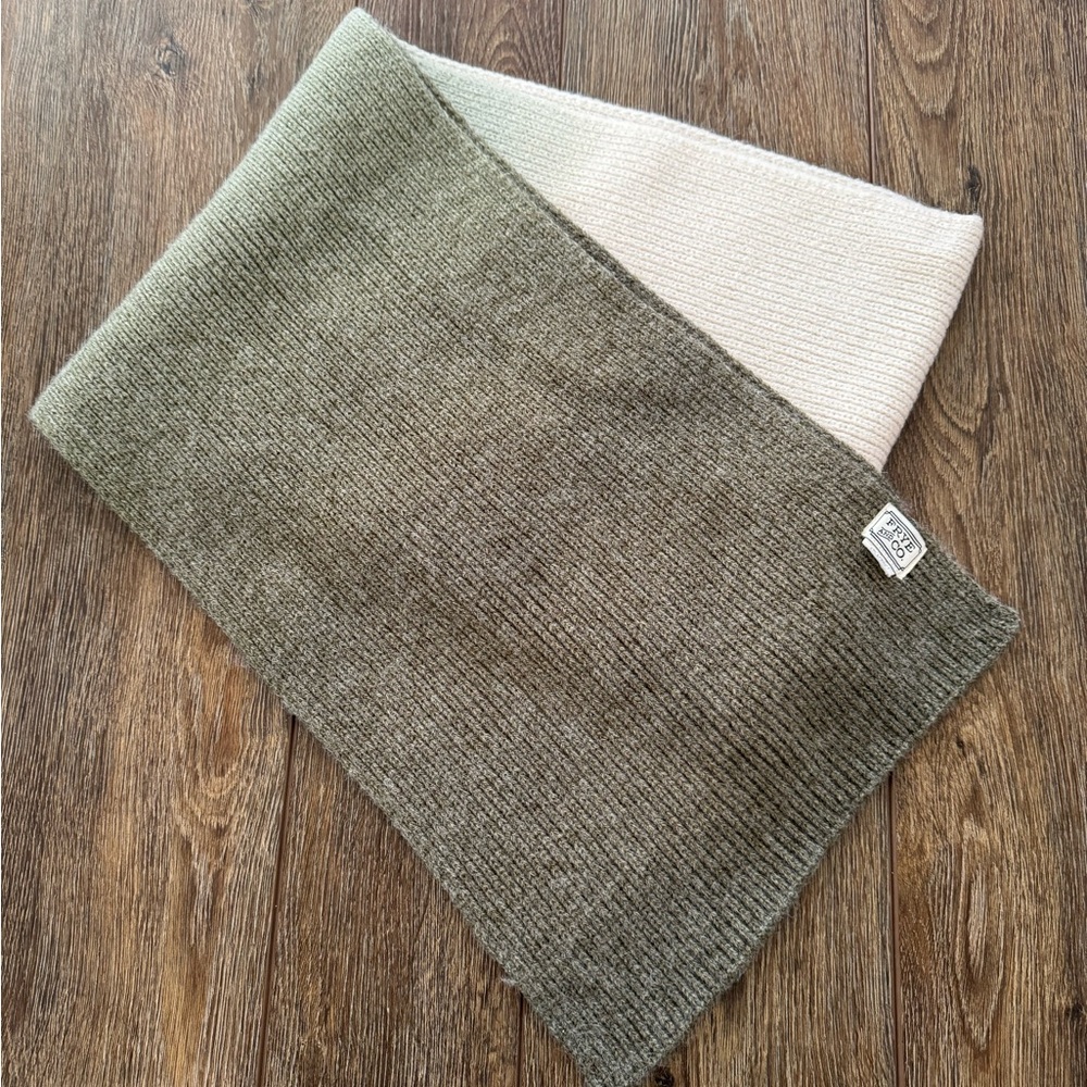 Frye Two-Tone Wool Blend Knit Scarf Green Ivory Neutral